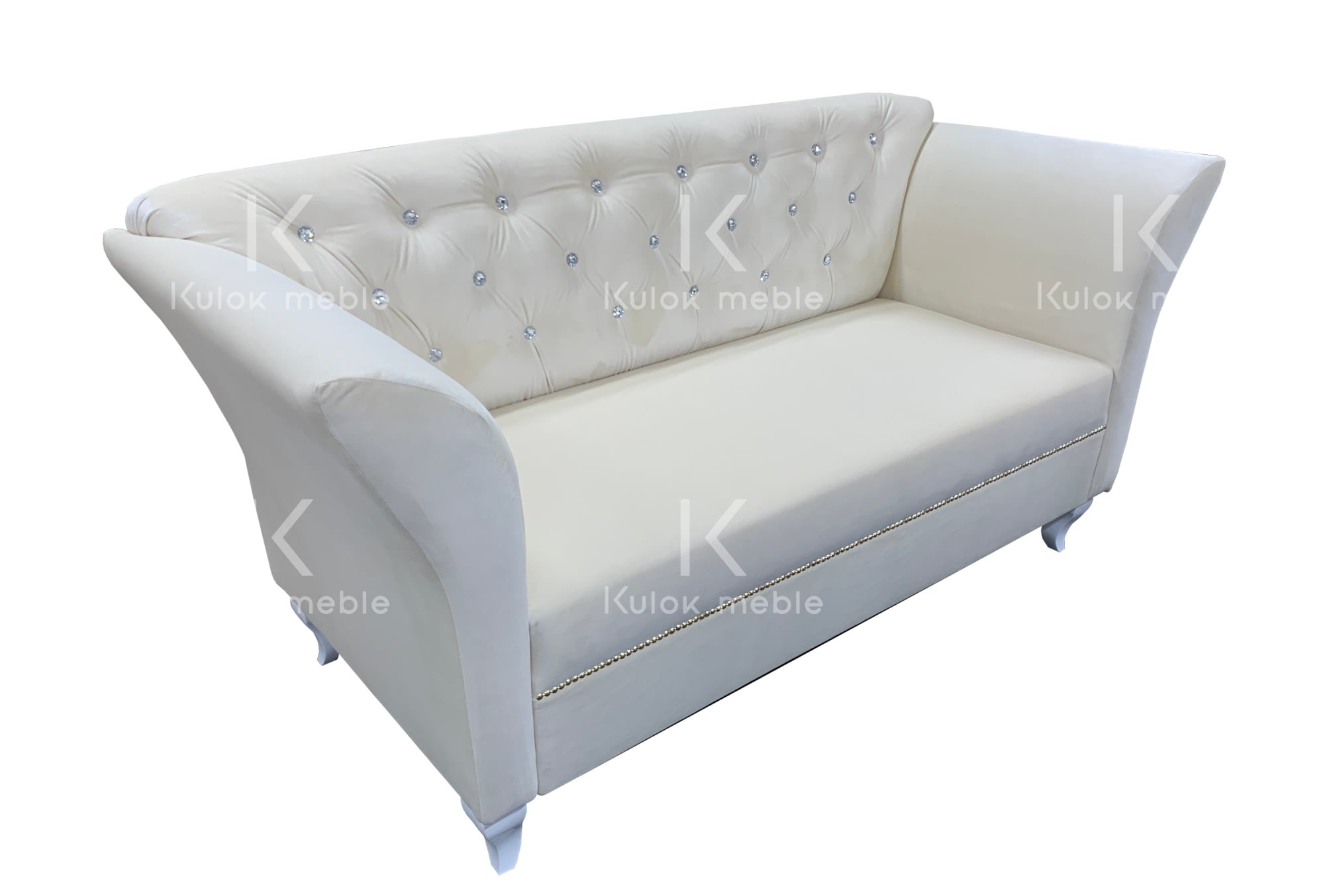 Designerska Sofa Chester Lux Pikowana - Wyjątkowy Mebel z Kryształkami i Białymi Nogami